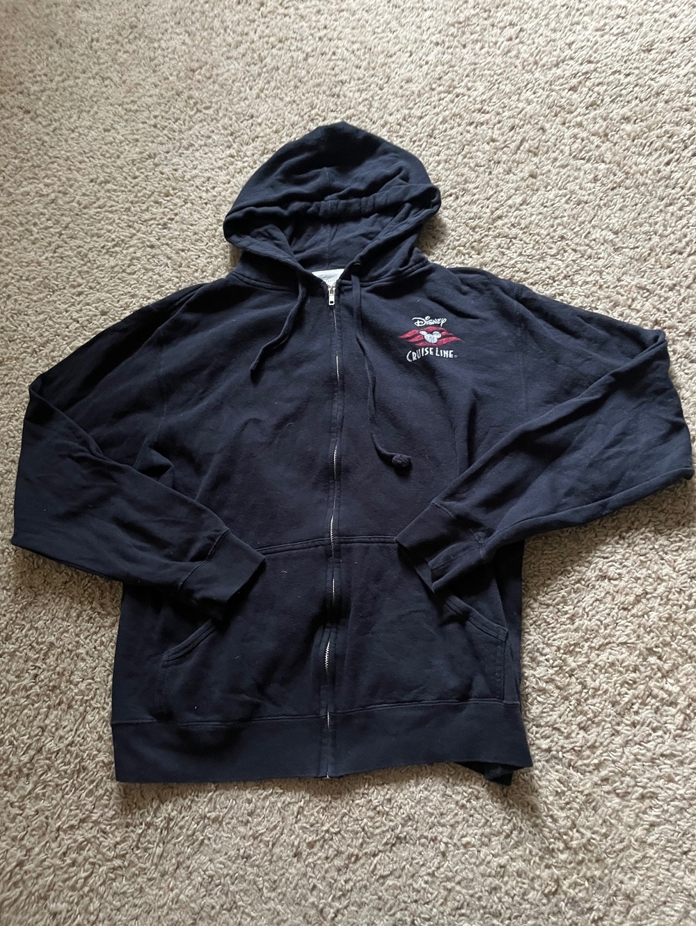 Disney Cruise Line Black Full Zip Hoodie with Mickey Mouse Design, Size Large